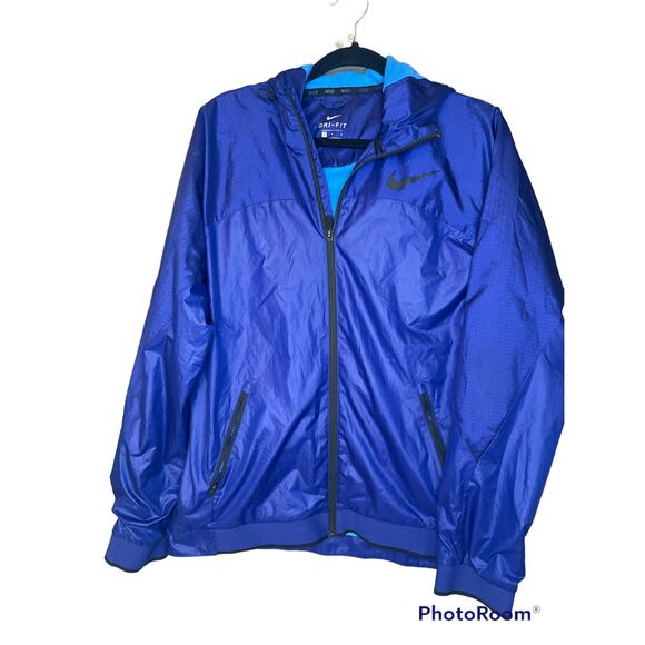 Nike Retro Cobalt Blue Dry Fit Long Sleeve Hooded Zip Up Windbreaker Size M - Picture 1 of 5